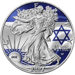 Pièce de monnaie colorisée de 1 once en argent .999 Eagle I Stand With Israel de l'US Mint de 2023 dans une capsule
