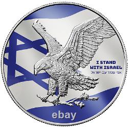Pièce de monnaie colorisée de 1 once en argent .999 Eagle I Stand With Israel de l'US Mint de 2023 dans une capsule