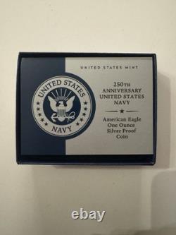 Pièce de monnaie en argent en proof d'une once American Eagle du 250e anniversaire de la Marine des États-Unis