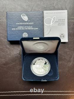Pièce de preuve American Eagle en argent de 1 $ 2020-W, boîte d’origine de la Monnaie américaine / certificat d’authenticité (COA) ? Monnaie