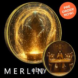 Pièce en argent 1 oz 999 en argent colorisée et dorée à l'or Merlin Eagle argenté 2024