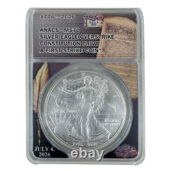 Pièce en argent 1 oz Silver Eagle surfrappée 1776-2026 Constitution Privy MS70<br/>