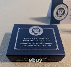 Pièce en argent Proof d'une once avec aigle américain pour le 250e anniversaire de la Marine des États-Unis