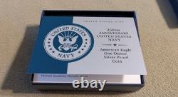 Pièce en argent Proof d'une once avec aigle américain pour le 250e anniversaire de la Marine des États-Unis