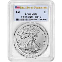 Pièce en argent américain Eagle 2021 1 oz PCGS MS70 (T2, 1er jour de production)