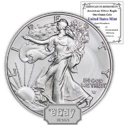 Pièce en argent américain Eagle certifiée aléatoire, 1 oz, 1 $ BU, pièces en coffret T