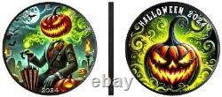 Pièce en argent colorisée Halloween 1 oz American Eagle des États-Unis 2024