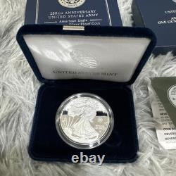 Pièce en argent de preuve d'une once American Eagle pour le 250e anniversaire de l'Armée des États-Unis