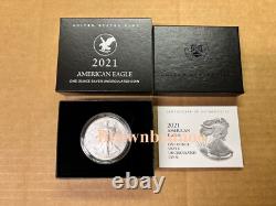 Pièce en argent non circulée Burnished American Eagle d'une once 2021 boîte COA 21EGN