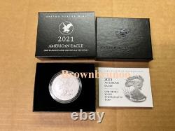 Pièce en argent non circulée Burnished American Eagle d'une once 2021 boîte COA 21EGN