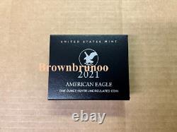 Pièce en argent non circulée Burnished American Eagle d'une once 2021 boîte COA 21EGN