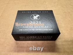 Pièce en argent non circulée Burnished American Eagle d'une once 2021 boîte COA 21EGN