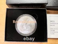 Pièce en argent non circulée Burnished American Eagle d'une once 2021 boîte COA 21EGN