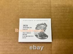 Pièce en argent non circulée Burnished American Eagle d'une once 2021 boîte COA 21EGN