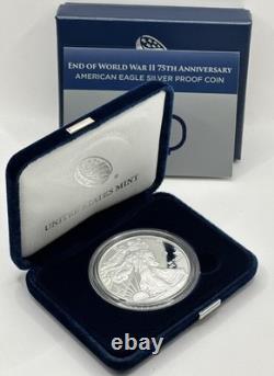 Pièce en argent proof américaine Eagle 1 OZ - 75e anniversaire de la fin de la Seconde Guerre mondiale