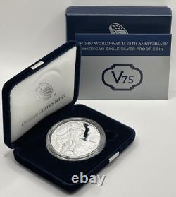 Pièce en argent proof américaine Eagle 1 OZ - 75e anniversaire de la fin de la Seconde Guerre mondiale