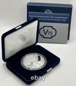 Pièce en argent proof américaine Eagle 1 OZ - 75e anniversaire de la fin de la Seconde Guerre mondiale