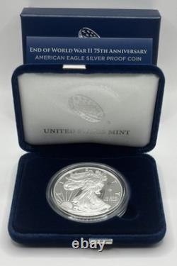 Pièce en argent proof américaine Eagle 1 OZ - 75e anniversaire de la fin de la Seconde Guerre mondiale