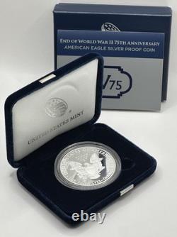 Pièce en argent proof américaine Eagle 1 OZ - 75e anniversaire de la fin de la Seconde Guerre mondiale