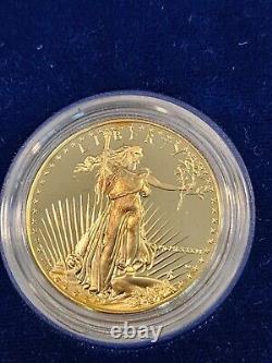 Pièce en or de 1 once American Eagle $50 de 1986-W en version épreuve avec COA et boîte. US Mint BULLION