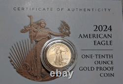 Pièce en or proof de l'Aigle américain 2024 d'un dixième d'once 5 $