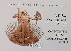 Pièce en or proof de l'Aigle américain 2024 d'un dixième d'once 5 $