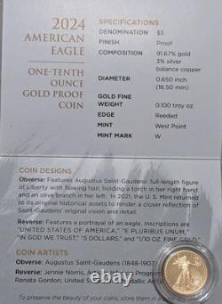 Pièce en or proof de l'Aigle américain 2024 d'un dixième d'once 5 $