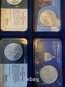 Pièces de monnaie American Silver Eagle Dollar 1986-2005 avec coffret - Ensemble de 11 pièces Littleton