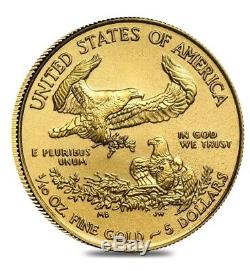 Pré Vente Lot De 5 1/10 Oz D'or American Eagle 5 $ Coin