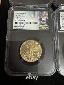 Première édition 2024 ms70 Donald Trump Gold Silver Eagle NGC ensemble de 4 pièces