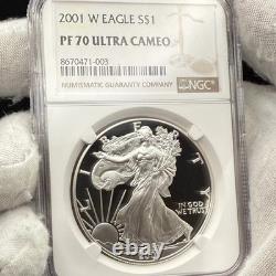 Preuve 2001 W $1 Aigle d’argent NGC PF70UC Étiquette brune moderne 1 sur 6885 Mint