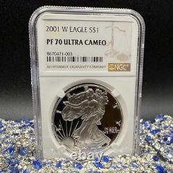 Preuve 2001 W $1 Aigle d’argent NGC PF70UC Étiquette brune moderne 1 sur 6885 Mint