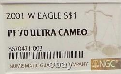 Preuve 2001 W $1 Aigle d’argent NGC PF70UC Étiquette brune moderne 1 sur 6885 Mint