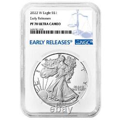 Prévente 2022-w Proof $1 American Silver Eagle Ngc Pf70uc Er Blue Label