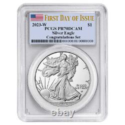 Prévente 2023-w Proof $1 American Silver Eagle Félicitations Ensemble Pcgs Pr70dca