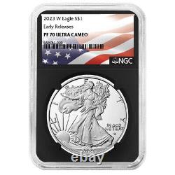 Prévente 2023-w Proof $1 American Silver Eagle Ngc Pf70uc Er Flag Label Retro C