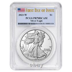 Prévente 2023-w Proof $1 American Silver Eagle Pcgs Pr70dcam Fdoi Flag Label