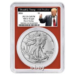 Prévente 2024 $1 American Silver Eagle 3pc Set PCGS MS70 FS Trump 45th Président