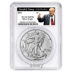 Prévente 2024 $1 American Silver Eagle 3pc Set PCGS MS70 Trump 45th President L