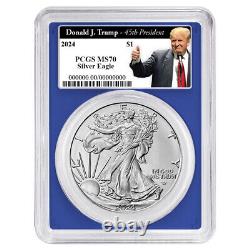 Prévente 2024 $1 American Silver Eagle 3pc Set PCGS MS70 Trump 45th President L