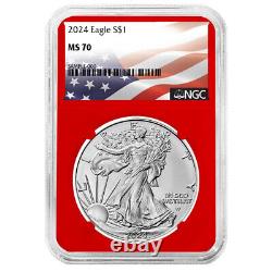 Prévente 2024 Ensemble de 3 pièces American Silver Eagle $1 NGC MS70 Label Rouge Blanc Bleu