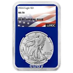 Prévente 2024 Ensemble de 3 pièces American Silver Eagle $1 NGC MS70 Label Rouge Blanc Bleu