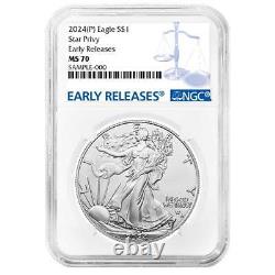 Prévente 2024 (P) $1 Aigle d'argent américain avec poinçon d'étoile NGC MS70 ER Étiquette bleue