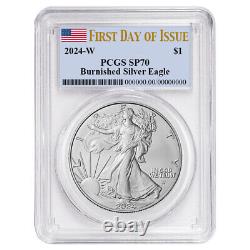 Prévente 2024-W $1 1 once American Silver Eagle bruni PCGS SP70 FDOI Drapeau