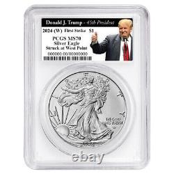 Prévente 2024 (W) $1 American Silver Eagle 3pc Set PCGS MS70 FS Trump 45th Pres