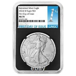 Prévente 2024-W Burnished $1 American Silver Eagle NGC MS70 FDI Première étiquette