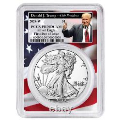 Prévente 2024-W Preuve 1 $ Aigle d'argent américain PCGS PR70DCAM FDOI Trump 45e Pr