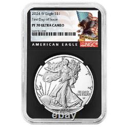 Prévente 2024-W Preuve $1 American Silver Eagle NGC PF70UC FDI Black Label Rétro