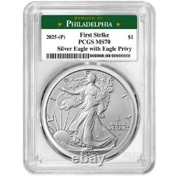 Prévente 2025 (P) 1 $ Aigle d'Argent Américain Premier Aigle Privé PCGS MS70 FS Ph