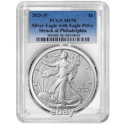 Prévente 2025 (P) 1 $ Aigle en Argent Américain Premier Privy PCGS MS70 Bleu
